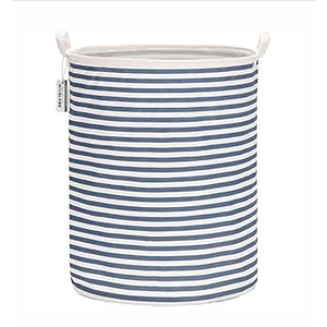 Sea Team 19.7 Inches Large Sized Waterproof Coating Ramie Cotton Fabric Folding Laundry Hamper Bucket Cylindric Burlap Canvas Storage Basket with Stylish Branch Black Design