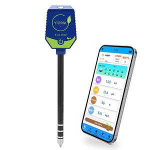 YINMIK Soil Test Kits, pH Moisture Meter for Plant, Smart Soil pH Tester, Digital Soil pH Meter, 8 in 1 Soil Meter - pH Moisture EC Fertility Salt Light Air Humidity Temp Meter for Outdoor, Garden