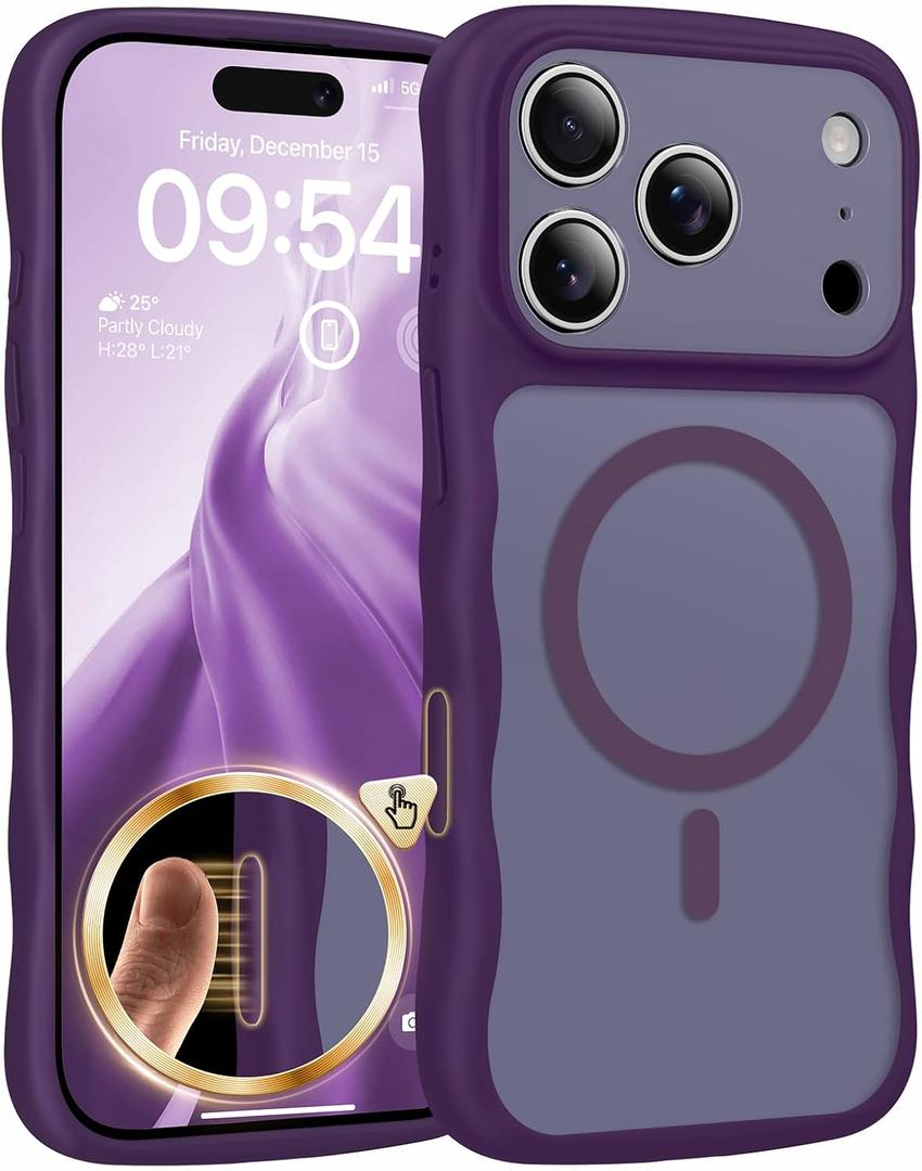TAURI for iPhone 17 Pro Max Case for Women Girl,with Camera Control, [Compatible with Masafe], Wave Phone Case for iPhone 17 ProMax 6.9", Deep Purple