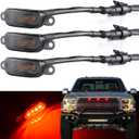 Boigoo Front Grille Marker Light 3PCS 4LED Red Lights Smoked Lens Compatible with 2004-2019 Ford F-150 Raptor and 2013-2018 Dodge Ram 1500 Raptor Aftermarket Grille, Automotive Grid Decoration (Red)