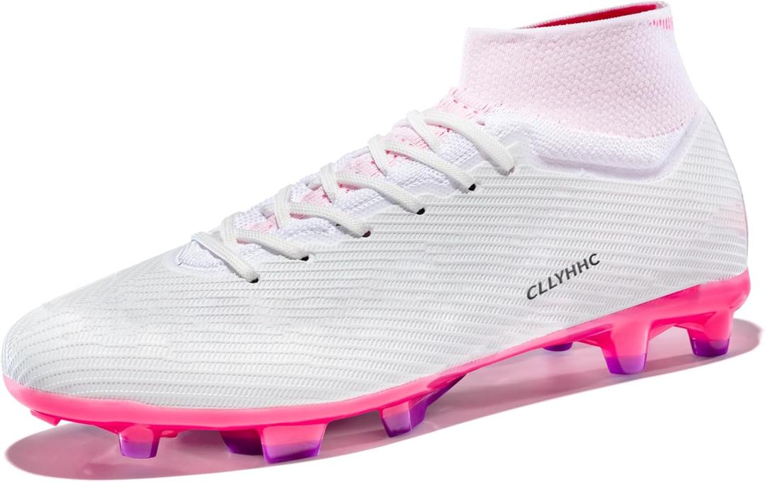 Men's Soccer Cleats Womens Indoor Shoes Unisex Baseball Turf Shoe Youth Rugby Adult Football Boots Wide AG FG TF Training Sneaker (8, White)