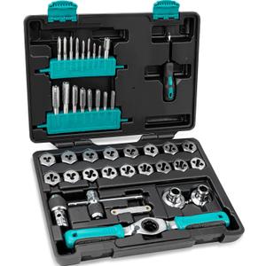 42-Piece Metric Tap and Die Set with Comfortable Ratcheting Tap Handle for Internal and External Threading