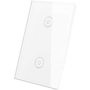 WiFi Smart Wall Touch Light Switch Glass Panel Wireless Remote Control by Mobile APP Anywhere Compatible with Alexa,Timing Function No Hub Required (Wall Switch 2 Gang)