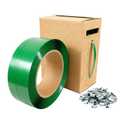 PET Packaging Banding Strapping Roll - 1017' x 5/8" Pallet Strap Coil, 1500 lb Strong Break Strength, Heavy Duty Plastic Strapping with 100 Buckles and Self Dispensing Box Kit
