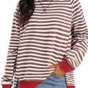 Womens Striped Color Block Sweatshirt Oversized Side Slit Crew Neck Loose Shirts Long Sleeve Pullover Tops 2025 Trendy (X-Large, Coffee White)