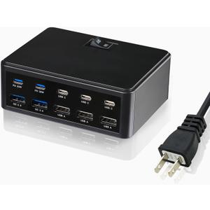 150W 10-Port USB Fast Charging Station,Multi Ports Charging Hub with Switch Control,Compatible with iPhone 15/14/Pro/13/12,Galaxy S23/S22/S21, Note 20 Ultra, LG, HTC