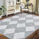 COZYLOOM Area Rug 8x10 Washable Rugs for Bedroom Office Nursery Geometric Checkered Accent Rugs Modern Trellis Living Room Rug Distressed Neutral Soft Rug Non Slip Farmhouse Floor Cover Grey (8ft x 10ft (Rectangular))