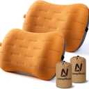 Inflatable Camping Pillow - Ultralight Compact Air Pillow for Travel, Backpacking & Hiking - Ergonomic Neck & Lumbar Support - Portable Inflatable Pillow with Removable Washable Cover -(Orange 2 Pack)
