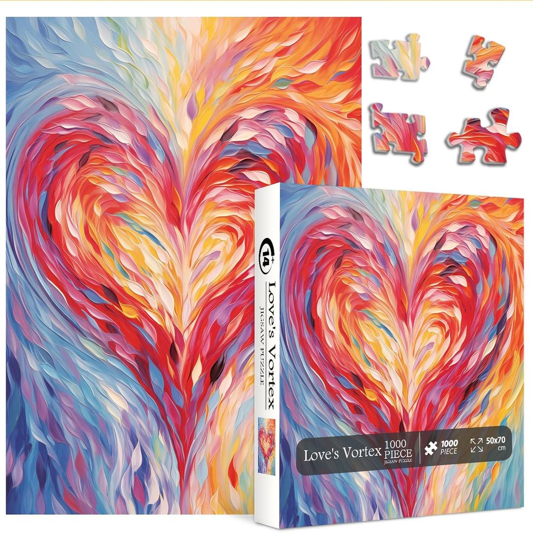 Colorful Heart Puzzles for Adults 1000 Pieces, Rainbow Gradient Love Jigsaw Puzzle, Impossible Valentines Art Painting Challenging Puzzles as Home Decor