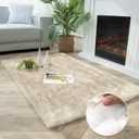 Ashler HOME DECO Soft Fox Faux Fur Chair Couch Cover Area Rug for Bedroom Floor Sofa Living Room White Brown Rectangle 3 x 5 Feet