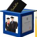 Menkxi 2026 Wooden Graduation Card Box Holder for Party with Picture Frame Graduation Cap Shaped Gift Card Box Decorations with Tassel for Grad College Party Favors(Blue)