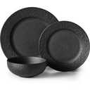 Black Dinnerware Sets, 24-Piece plates and bowls sets, Matte Marble