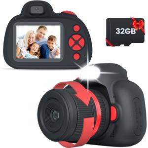 Kids Camera, Digital Camera for Kids 3-8 Year Old, Birthday, Toys for Girls, 2.4" IPS Screen, Video Camcorder with Flash, 32G Card Included, Perfect Size (Black)