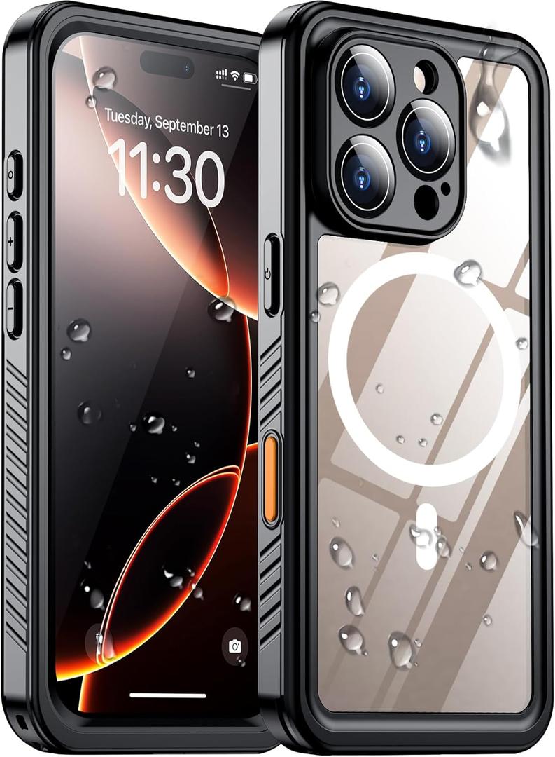 Temdan Compatible with iPhone 16 Pro Max Case Waterproof, Compatible with MagSafe Built-in Screen & Camera Protector IP68 Underwater Full Body 16FT Military Dropproof Shockproof Phone Case 6.9"-Black