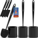 Toilet Brush, 3 Pack Toilet Brush and Holder Set Bathroom Accessories, Toilet Bowl Brush and Holder with 3 Crevice Brush for Bathroom, Toilet Scrubber Brush (Black)