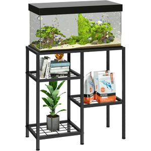 YBING Fish Tank Stand 20 Gallon Aquarium Stand Aquarium Turtle Tank Reptile Tank Stand with 3-Tier Small Metal Shelf Black