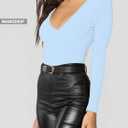 Women's V-Neck Long Sleeve Bodysuit for Women - Sexy & Comfortable Stretchy Tops (L)