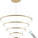 Gold 5 Ring Led Chandelier Modern Led Chandeliers Lighting Dimmable High Ceiling Chandelier Large Luxury Contemporary Sloped Ceiling for Entryway Foyer Hall Hotel Staircase 96W 39 inch