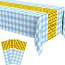 3 Pcs Yellow Brick Runner Tablecloth 54 x 108 Inch Brick Wall Backdrop Waterproof Rectangle Disposable Cover, Princess Decorations Party Supplies for Halloween Cosplay Party (Blue)