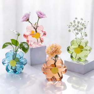 Hewory Unique Small Vases for Flowers: Colorful Vase Set Girly Home Shelf Decor - Cute Glass Bud Vases for Centerpieces Modern Living Room Office Bedroom (Pink & Blue)