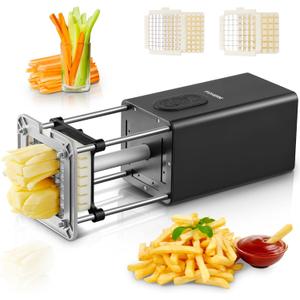 FOHERE Electric French Fry Cutter for Potato,Dicer chopper Removable legs Commercial French Fries Cutter Stainless Steel with 1/2&3/8 Inch Blade,Vegetable Chopper Electric for Carrot Cucumber (Black)