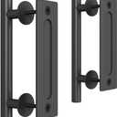SMARTSTANDARD 2PCS Sliding Barn Door Handle, 12 Inch Heavy Duty Pull and Flush Hardware Set, Black, Large Rustic Two-Side Design, Round