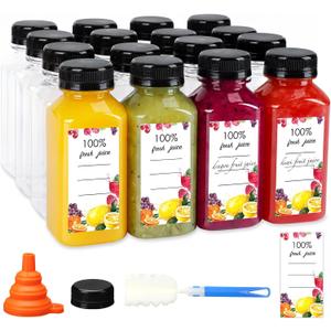 Moretoes 50pcs 8oz Juice Bottles, Plastic Bottles with Caps, Bulk Clear Beverage Containers for Juicing Drinking Milkshake Tea and Other Beverages