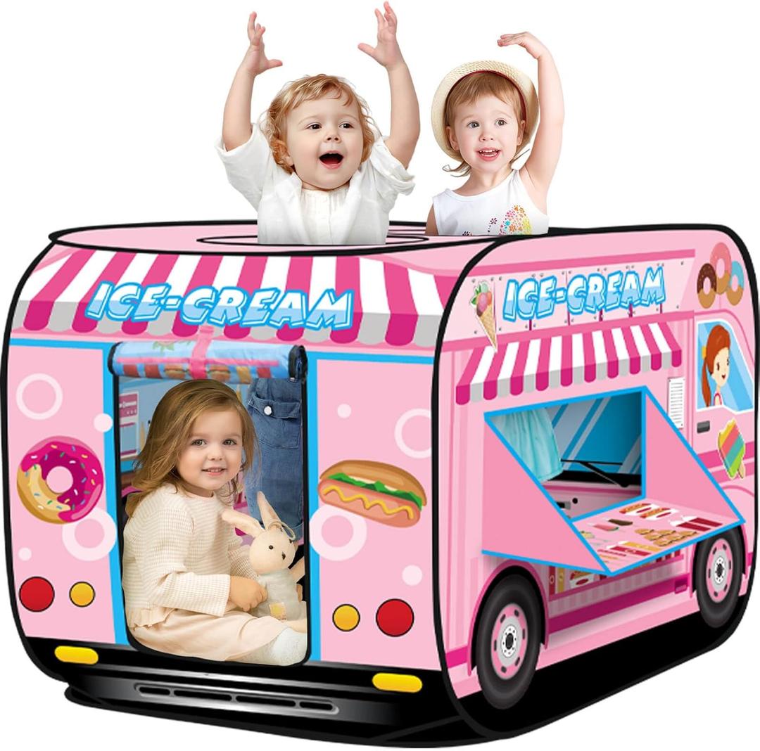 Pop up Play Tent for Kids Aged 3-5 Years Old Boys and Girls : Ice Cream Playhouse Toy Play Tents for Toddlers 3-5 Kids Tent Indoor Outdoor Playhouse Toys for 3 + Year Old, Ice Cream (Pink)
