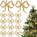 Tondiamo 12 Pcs Christmas Metal Bow Ornaments Gold Bow Decoration for Christmas Tree Topper Garland Fireplace Wreath Xmas Tree Hanging Ornaments Home Indoor Outdoor