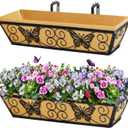 2 Pack 24 Inch Window Boxes Planters Railing Planter Box with Adjustable Brackets for Porch Fence Patio Balcony Hanging Flower Baskets with Woven Fabric for Outdoor Garden Decor - Black