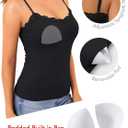 GKBK Built in Bra Womens Padded Lace Tank Tops Double Lined Spaghetti Strap Fitted Layering Club Night Party Cami Shirt (Black, M)