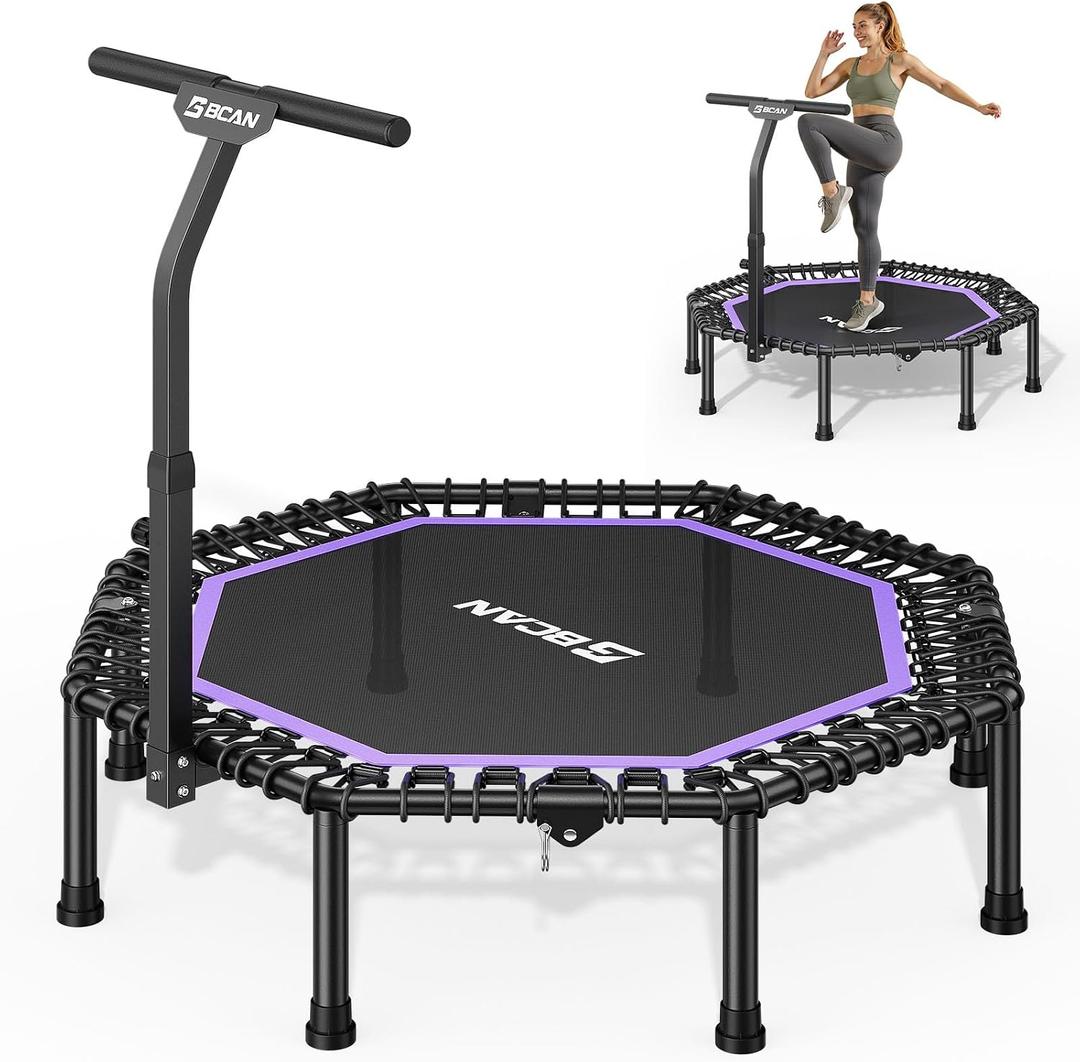 BCAN BT3 51" Octagonal Rebounder Trampoline for Adults, 450LBS Max Load Fitness Trampoline with Large Jumping Area, Silent Bungee Mini Trampoline with T-Adjustable Handle for Home Gym