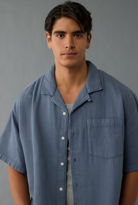 American Eagle Blue Poolside Button Up Shirt XXXL