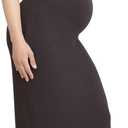 Motherhood Maternity Women's Short Sleeve V-Neck Henley Rib Knit Bodycon Maxi Pregnancy Dress (Brown, S)