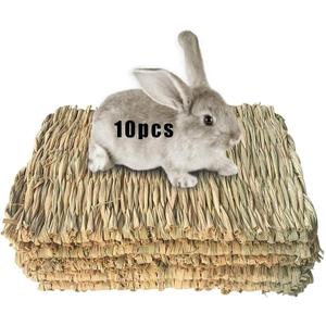 Hamiledyi 10 Pcs Rabbit Grass Mat, Bunny Natural Straw Woven Bed,Small Animal Cages Hay Mat Sleeping Chewing,Nesting and Toys for Guinea Pig Chinchilla Squirrel Hamster Cat Dog