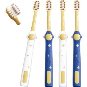 EASICUTI Extra Soft Kids Toothbrushes 4 Pack, Space Style Toddler Toothbrushes for Ages 2-12 Years, Baby Toothbrush 12 Months and up, Childrens Toothbrush Help Remove Plaque and Stains-Blue, White