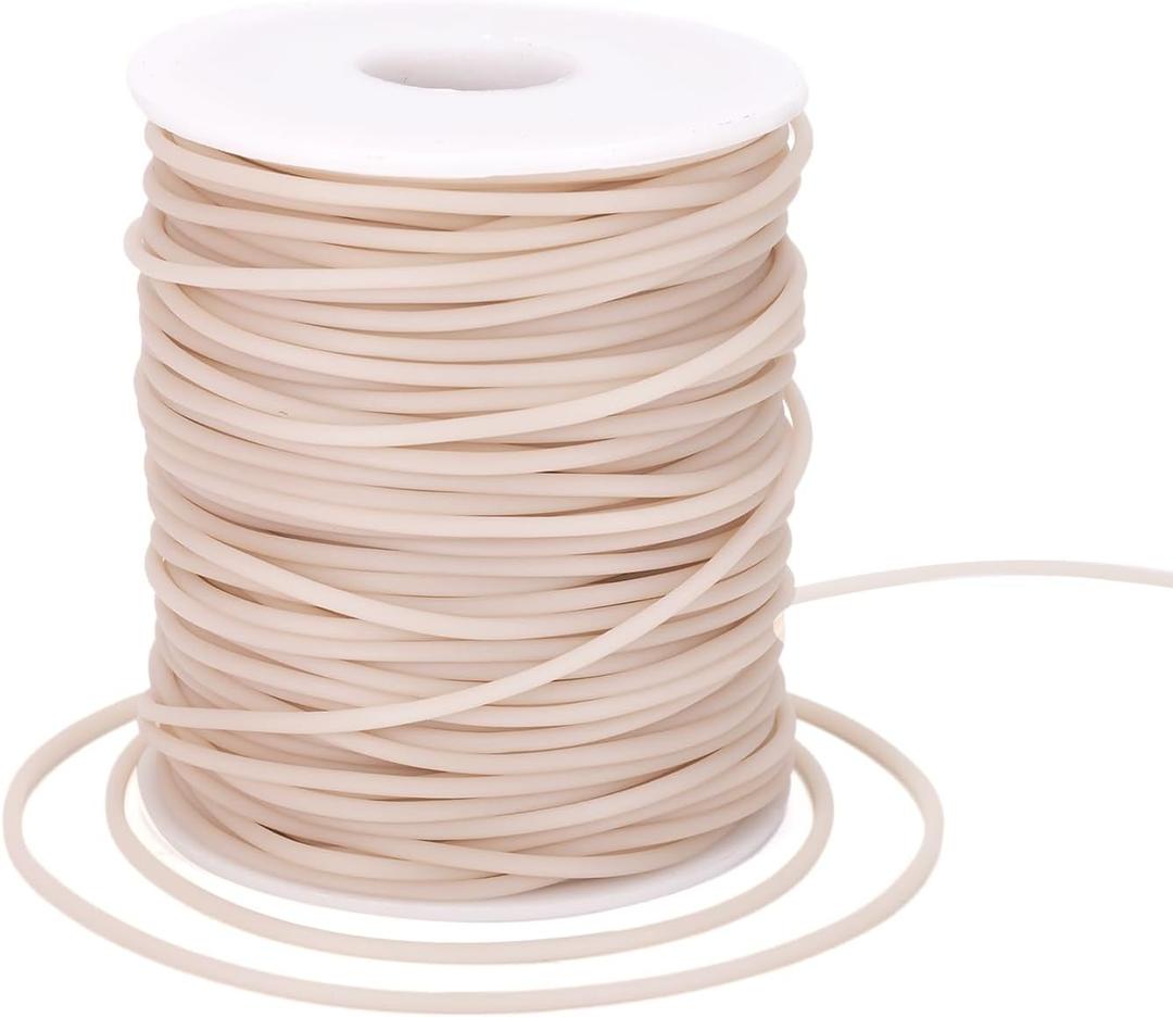 PH PandaHall Pandahall 54.68 Yards/Roll 2mm Hollow Pipe Tubuing Rubber Cord with 1mm Hole Solid Tube Plasic Spool (Tan)