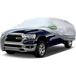 Full Car Cover Universal 6 Layers Outdoor Thicked All Weather Cover, Sunshield, Waterproof, Snow Proof, UV Proof, Scratch Proof, Bird Droppings, 6 Reflective Strips, Fits Pickups up 213"-237"