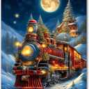 Christmas Diamond Painting Kits for Adults - Christmas Train Diamond Art for Adults Beginner DIY 5D Full Round Drill Gem Art Paint with Home Wall Decor (12x16in) (B12691)