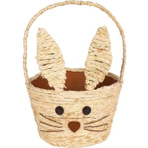 Juegoal Easter Bunny Woven Basket for Party Favors, Handmade Straw Wicker Easter Candy Eggs Baskets for Kids, Dia.9.8 x 13.8 Inch Cute Rabbit Picnic Hamper for Egg Hunt Party Gifts Toy Storage