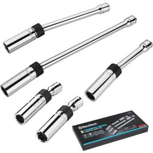 DURATECH 5PCS Swivel Magnetic Spark Plug Socket Set, 3/8" Drive Thin Wall Socket Includes 5/8" x 4", 5/8" x 8" and 5/8" x 11" 6-Point, 9/16" x 6" and 14mm x 4" 12-Point, Magnetic Core, Cr-V Steel Made