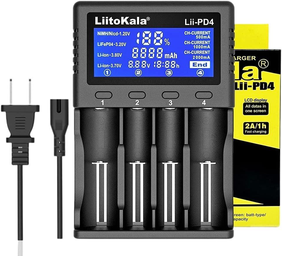 4 Bay 18650 Charger with LCD Digital Display Universal Battery Charger for: 26650 20700 18650 18350 17670 17500 16340(RCR123) 14500 AA AAA SC C Batteries