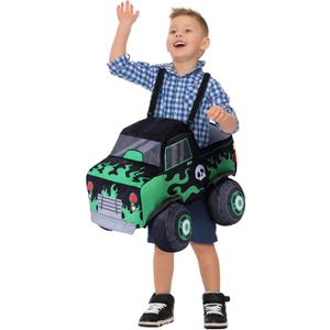 3D Halloween Car Costume Ride-in Monster Truck Costume for Child 3 to 6 Years, School Bus Dress up Role Play Party for Birthday, Preschool, Kindergarten Classroom
