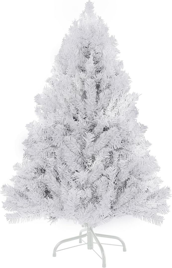 4ft White Christmas Tree - Premium Hinged Artificial Small Christmas Tree, Full Bodied 4 Feet Tree, Lightweight and Easy to Assemble Holiday Décor Tree with Metal Stand