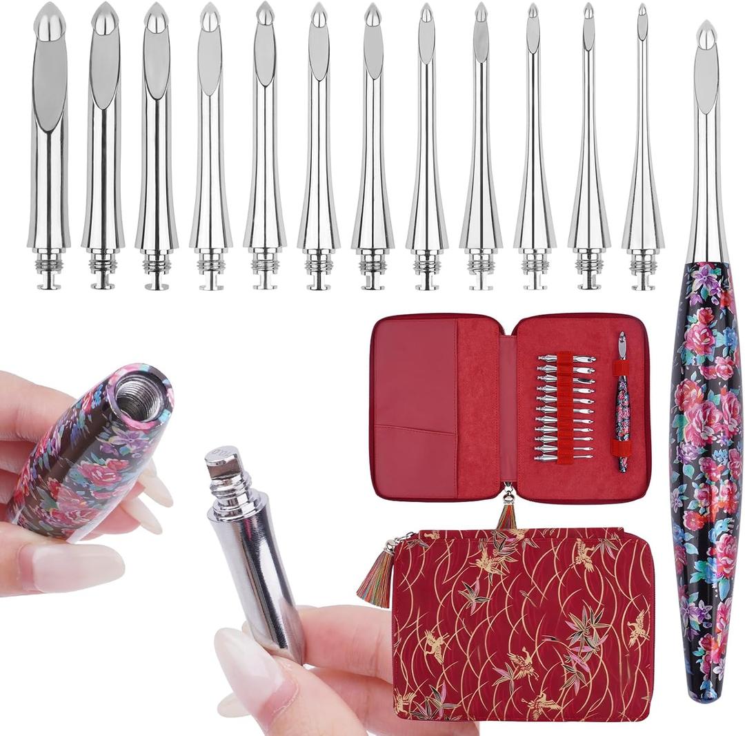 Weabetfu Interchangeable Crochet Hook Set Aluminum Inline Crochet Hooks Ergonomic Handle for Arthritic Hands for Beginner,12 Size 3mm-10mm (Red)