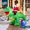 Joiedomi 6 FT Long Christmas Inflatable Dinosaur Outdoor Decoration, Inflatable Santa Riding Dinosaur with Build-in LEDs, Christmas Blow Up Yard Decoration for Xmas Party Garden Lawn Winter Dcor