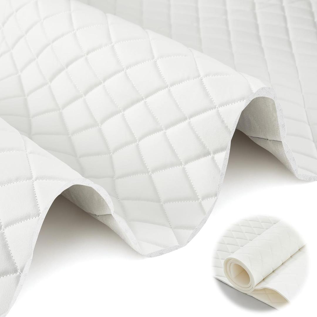 SmoothNovelty 2.1 Yards Diamond Quilted Vinyl Headliner Material 55 in Wide Faux Leather with Foam Backed 2" x 3" Diamonds Pattern Fabric for Car Furniture Upholstery(White)