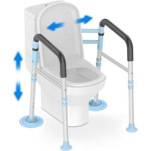 Delog Toilet Safety Rails 300 lb - Adjustable Toilet Safety Frame & Rails, Toilet Safety Rail for Elderly Adults, Toilet Handles for Seniors, Toilet Bars for Elderly & Handicap (Blue)