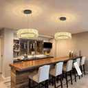 Modern Chandelier for Dining Room Dimmable LED Pendant Lights for Kitchen Island Lighting Black Ring Crystal Chandeliers for Bedroom Entrance Living Room, Ring 12"