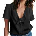 Allimy Womens Summer Tops Tie Front V Neck Short Sleeve Chiffon Blouses for Women Dressy Casual (Black, M)